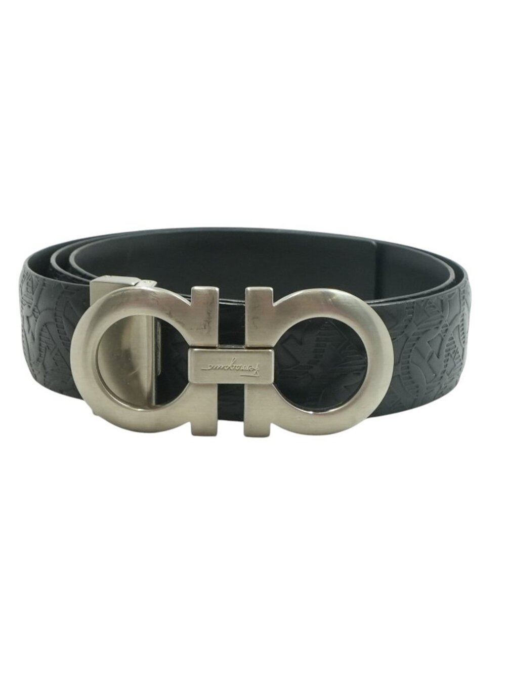 SALVATORE FERRAGAMO Black Reversible and Adjustable Gancini Belt SIZE 38